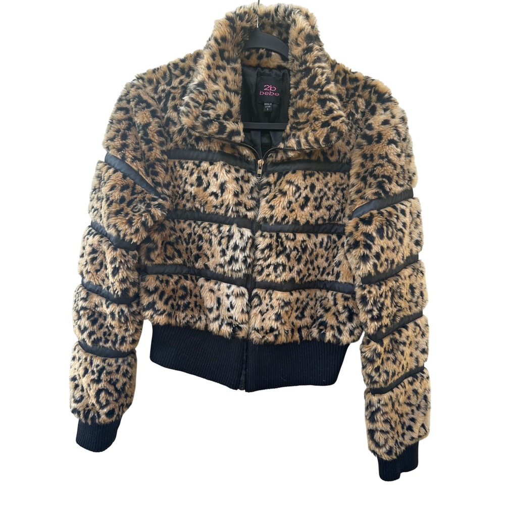 2b bebe Y2K Leopard Print Faux Fur Puffer Jacket Small